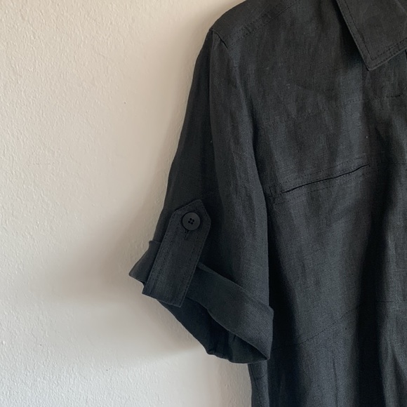 Montana Paris Black Safari Linen Button Down Shirt - size 42 (US 8-10) - Picture 5 of 6